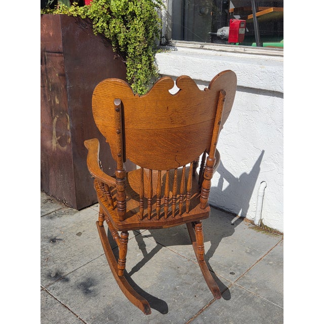 1890s Antique Oak Victorian Rocking Chair Larger Seat For Sale - Image 11 of 12