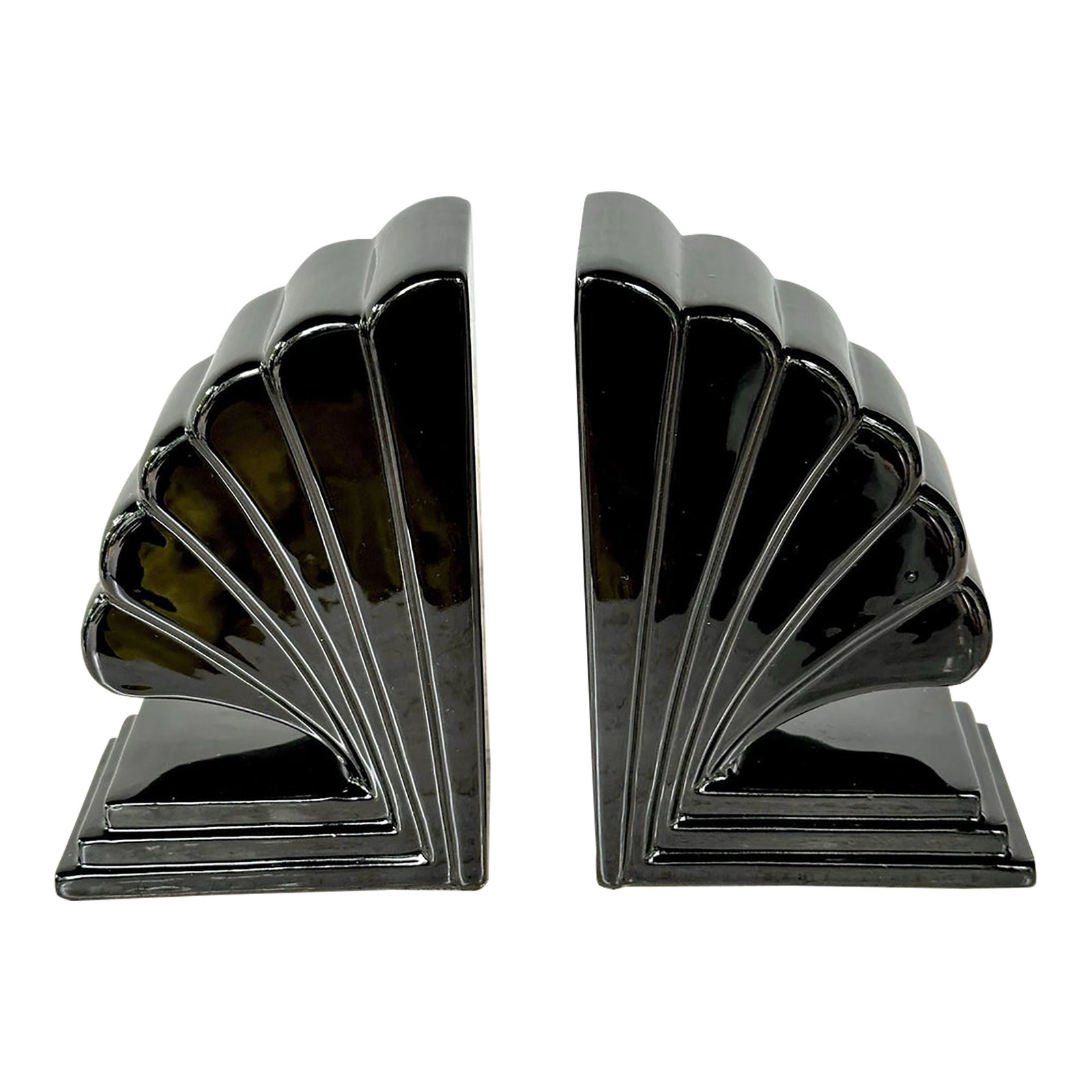 Vintage MCM Fitz and Floyd Art Deco Black Ceramic Bookends-Pair | Chairish