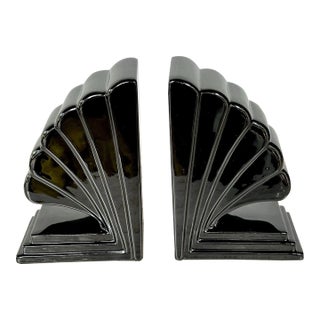 Vintage MCM Fitz and Floyd Art Deco Black Ceramic Bookends-Pair For Sale