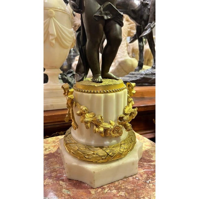 19th Century Louis XVI Patinated /Gilt Bronze and Marble Figural Candelabra - A Pair For Sale - Image 11 of 12
