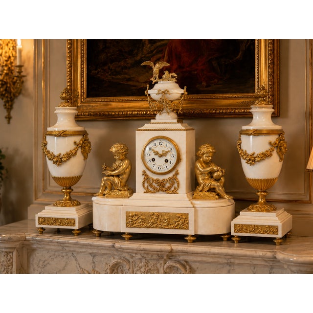 1855 Japy Freres Louis XVI Marble Clock Set - 3 Pc For Sale - Image 18 of 18