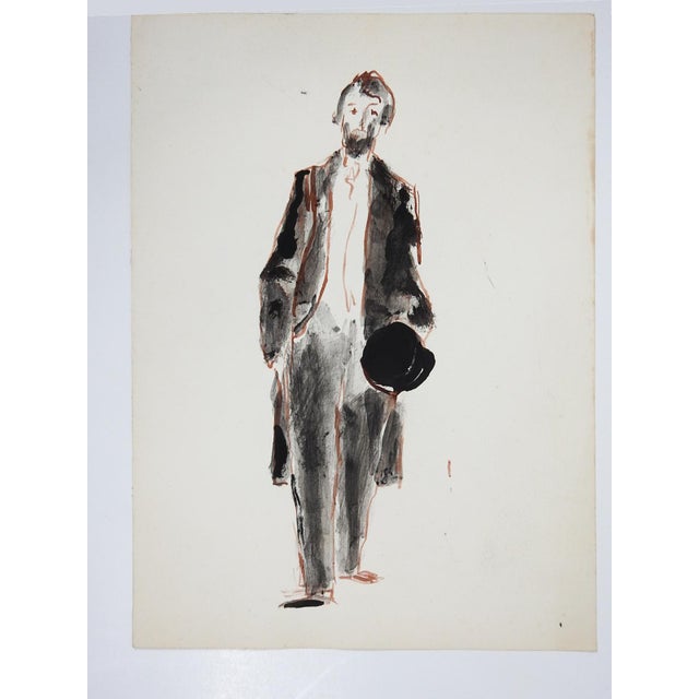 French Early 20th Century French Impressionist Study of Gentleman Watercolor Painting For Sale - Image 3 of 3