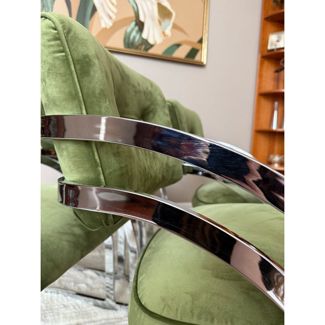 Vintage 1970s Chrome Cantilever Velvet Dining Chairs After Milo Baughman For Sale In Houston - Image 6 of 12