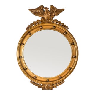Large Antique Federal Eagle Convex Mirror Giltwood Bullseye Butler Mirror Circa 1920s For Sale