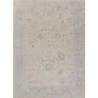 Modern Handknotted Oushak Rug in Muted Grey, Taupe & Camel, 5' x 7' For Sale