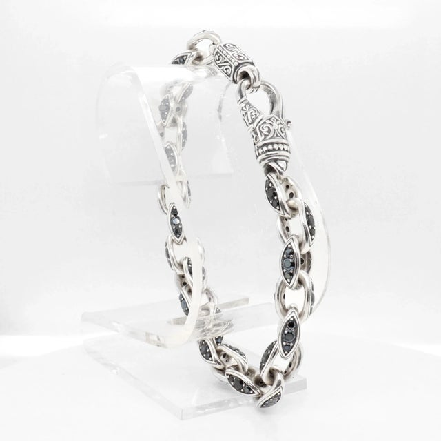 Early 21st Century Konstantino Plato Sterling Silver & Black Spinel Cable Link Bracelet For Sale - Image 5 of 12