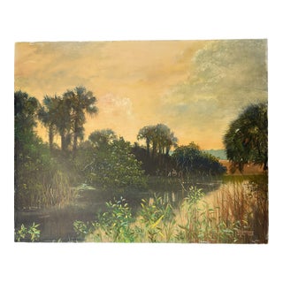 Original Signed Landscape Oil Painting on Canvas by Shirley Hood Loeffler (Florida 1927-1923) Titled 'La Miami Inlet' For Sale