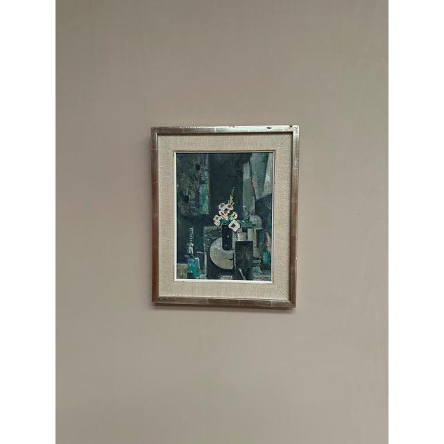 Edvin Ollers, White Blossom in Black Vase, 1959, Oil on Canvas, Framed For Sale - Image 13 of 18