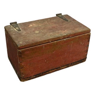 Early 20th Century Red and Black Hand Made Pine Primitive Box For Sale