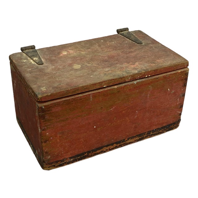 Early 20th Century Red and Black Hand Made Pine Primitive Box For Sale