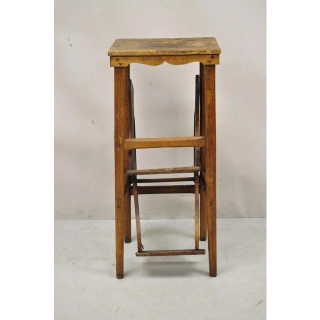 Antique French Provincial Country Oak Wood Folding Library Step Ladder For Sale - Image 12 of 12