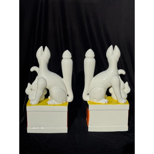 Mid-Century Modern 1. Large Mid-Century Japanese Porcelain Inari Fox Statues, Pair For Sale - Image 3 of 13