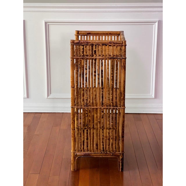 Wood 1970s Organic Modern Three-Tier Small Etagere in Burnt Bamboo and Rattan For Sale - Image 7 of 13
