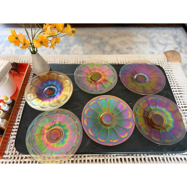 Vintage Imperial Glass | Wide Panel Marigold Carnival Plates | Set of 6 | 7.5" D For Sale In Los Angeles - Image 6 of 16