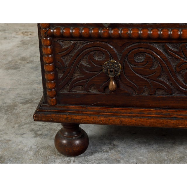 English Late 18th Century Oak Box with Faux Drawers, Handles and Carved Scrolls For Sale - Image 3 of 12