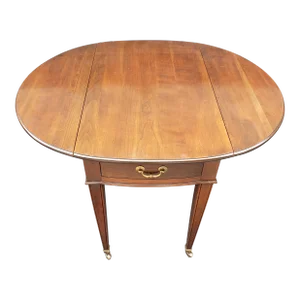 Ethan Allen Solid Cherry Drop-Leaf Pembroke Side Table on Wheels