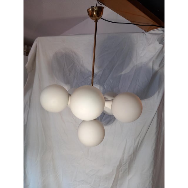 White Space Age Austrian Chandelier in Brass and Glass, 1970s For Sale - Image 8 of 8