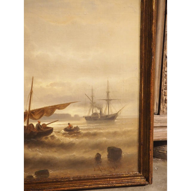 More information coming soon… Signed and dated by the artist (“J. Mahorcig, 1880”), this maritime oil on canvas painting...