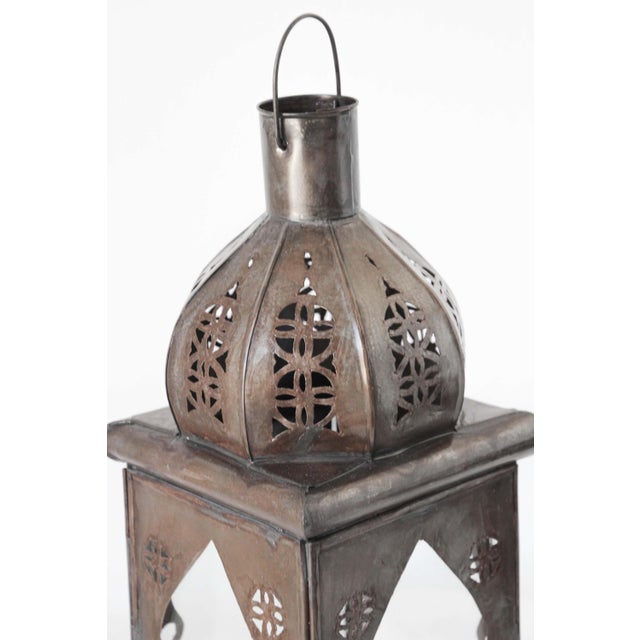 Metal Moroccan Square Tole and Clear Glass Candle Lantern For Sale - Image 7 of 18