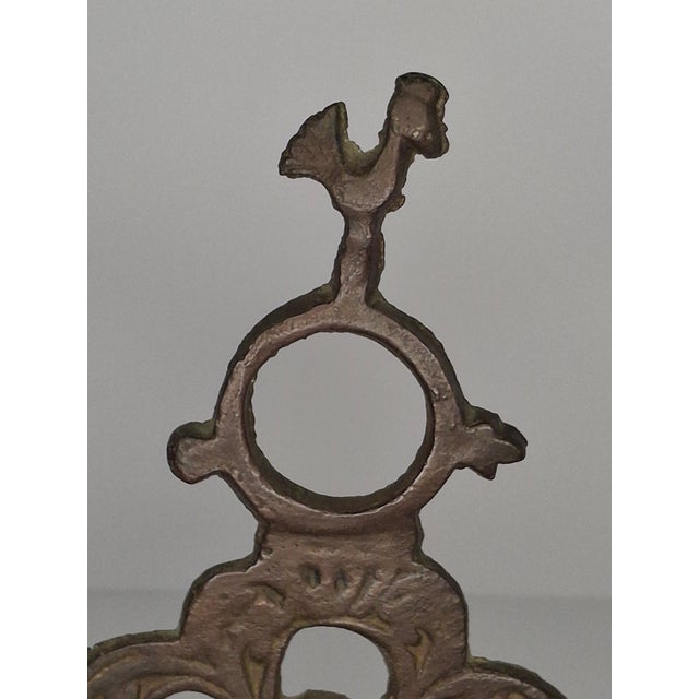 Antique Moroccan Jewish Hanukkah Menorah Lamp | 19th C North African Cast Brass For Sale - Image 9 of 11