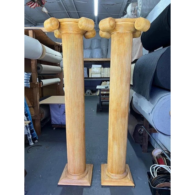 American Monumental Pair of Bamboo Split Reed Ionic Columns For Sale - Image 3 of 13