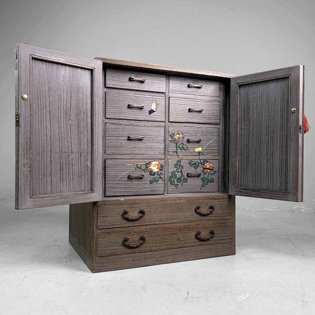 1960s Vintage Tansu Storage Cabinet with Floral Decor, 1960s For Sale - Image 5 of 18