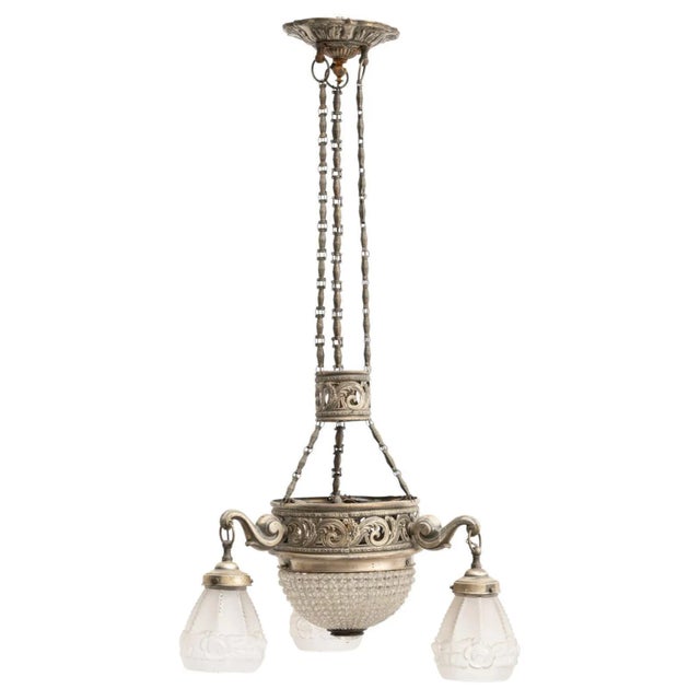 Vintage French Art Deco Metal & Glass Ceiling Lamp, 1930s For Sale - Image 18 of 18