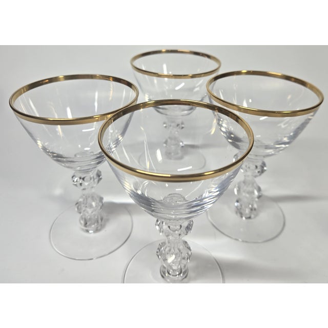 Gold Rimmed Hollywood Regency Crystal Goblets- Set of Four For Sale - Image 6 of 16