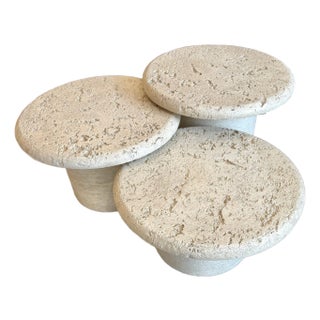 1980s Set of 3 Vintage Faux Travertine Nesting Mushroom Tables For Sale