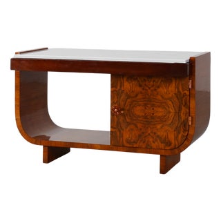 Vintage Art Deco Belgian Cabinet in Burl Veneer with Marble and Glass, 1930 For Sale