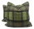 Plaid Printed Wool Blend in Green 22" Pillows-A Pair For Sale