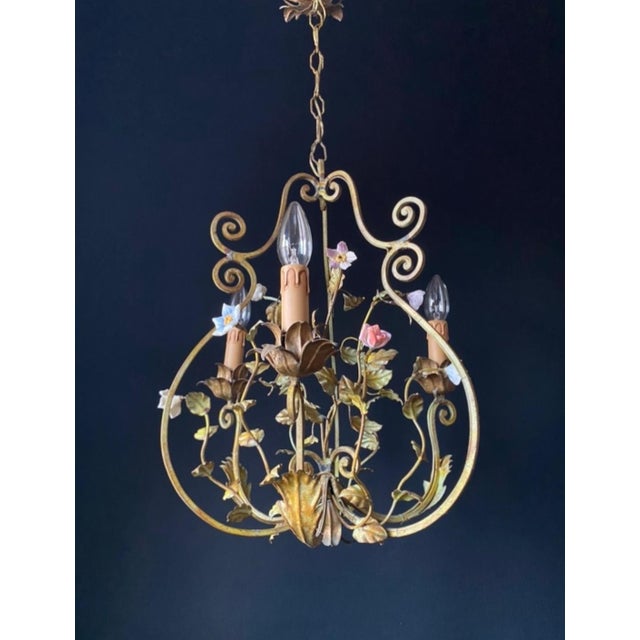 Iron and Ceramic Chandelier, 1960s For Sale - Image 12 of 12