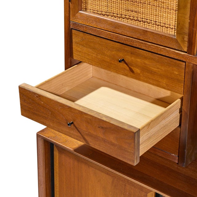 Dillingham Mid Century Walnut and Cane Sideboard Credenza and Hutch For Sale - Image 9 of 14