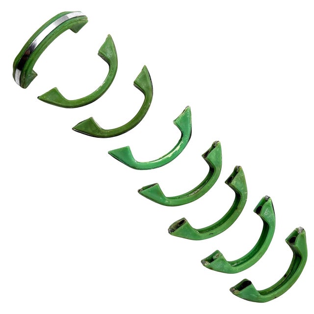 Art Deco Art Deco Forest Green Bakelite Drawer Pulls W/ Chrome Strip, Set of 8 For Sale - Image 3 of 6