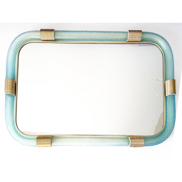 Luxury Azzure "Torchon- Torciglione" Murano Glass Wall Mirror For Sale - Image 6 of 7