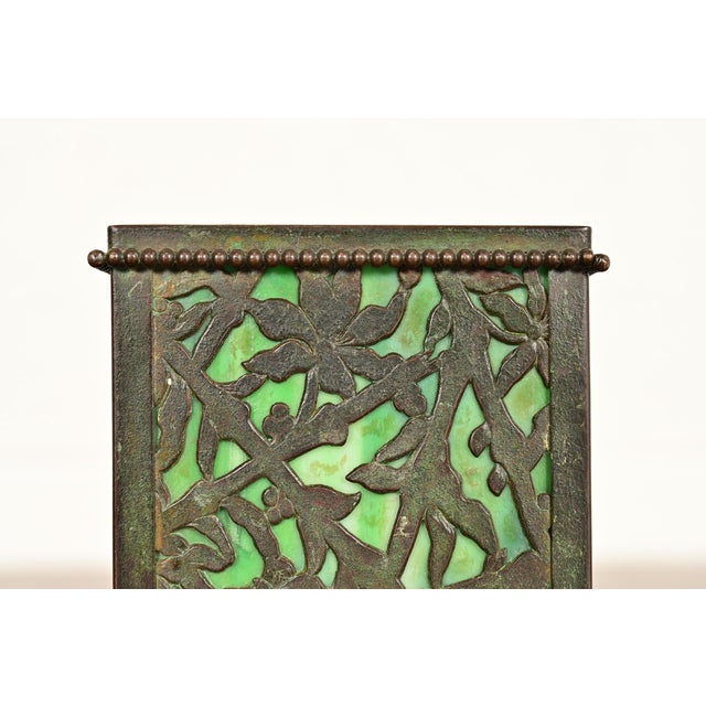Apollo Studios New York Arts & Crafts Grapevine Pattern Bronze and Slag Glass Card Holder For Sale In South Bend - Image 6 of 12