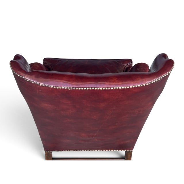 Vintage Burgundy Leather Wingback Chair With Brass Nailhead Trim by Baker For Sale - Image 18 of 18