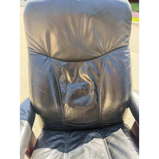 2010s Black Leather Ekornes Stressless Chair & Ottoman For Sale - Image 5 of 12