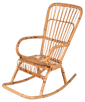Mid-Century Italian French Riviera Curved Rattan and Bamboo Rocking Chair, 1970s