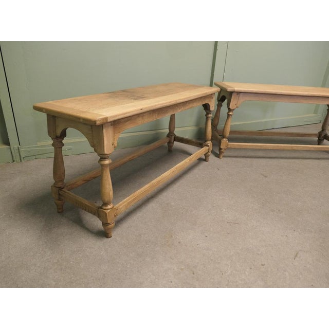 Antique Bleached Oak Benches, 1910, Set of 2 For Sale - Image 6 of 8