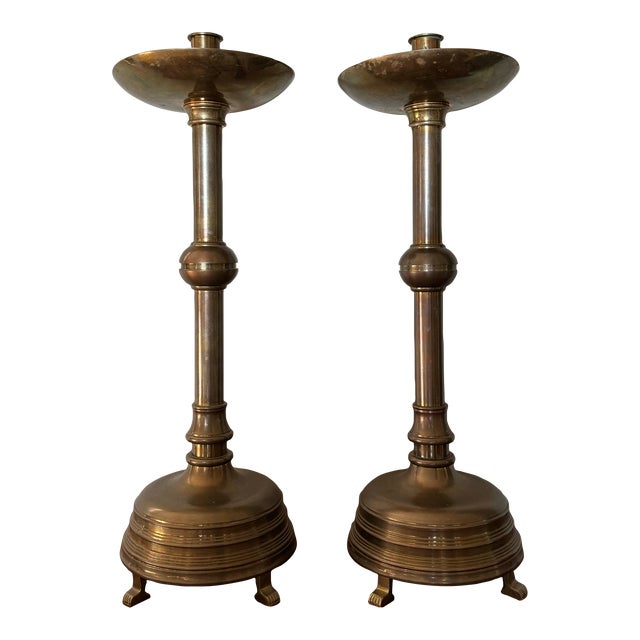 Mid 20th Century Brass Footed Oversized Candlestick Holders a Pair Chairish