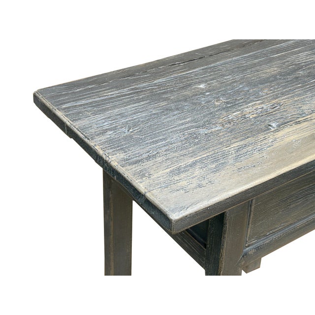 Distressed Rough Grain Fade Black Rectangular Pedestal Foyer Side Table For Sale - Image 4 of 7