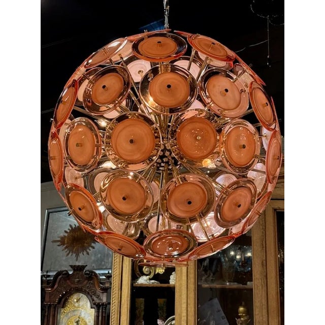 Murano PAle Orange Disc Sputnik Chandelier For Sale - Image 4 of 7