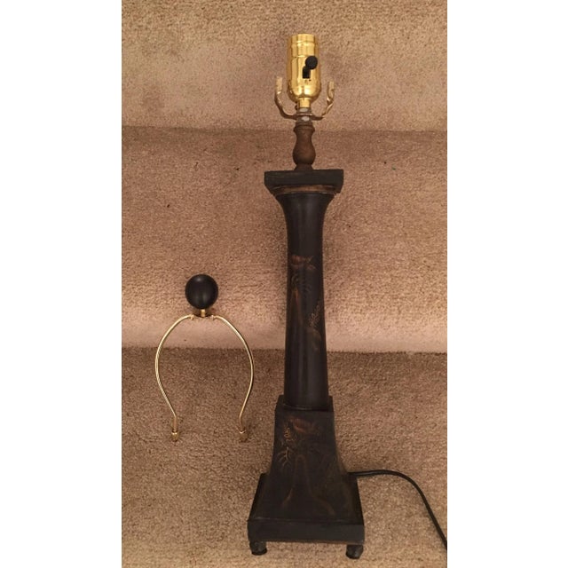 Hand-Painted Black Wooden Chinoiserie Lamp For Sale - Image 10 of 12