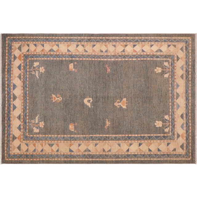 1990s Shabby Chic Gabbeh Blue/Orange Wool Rug - 6'0" X 8'10" For Sale - Image 9 of 10