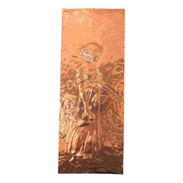 Jugendstil Copper Relief Water Carrier, 1908 For Sale
