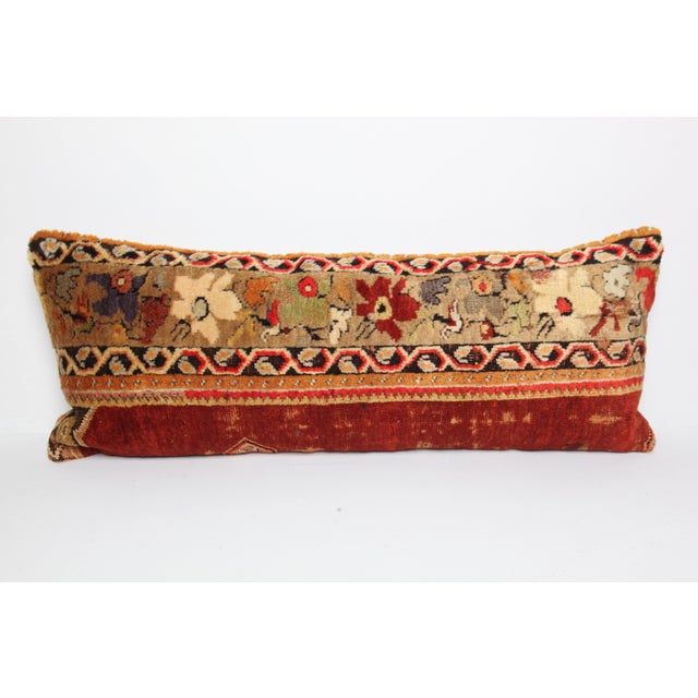 Art Deco Authentic Handwoven Rug Pillow Cover – Home Décor in Red & Warm Color Tones -14'' X 37'' For Sale - Image 3 of 10
