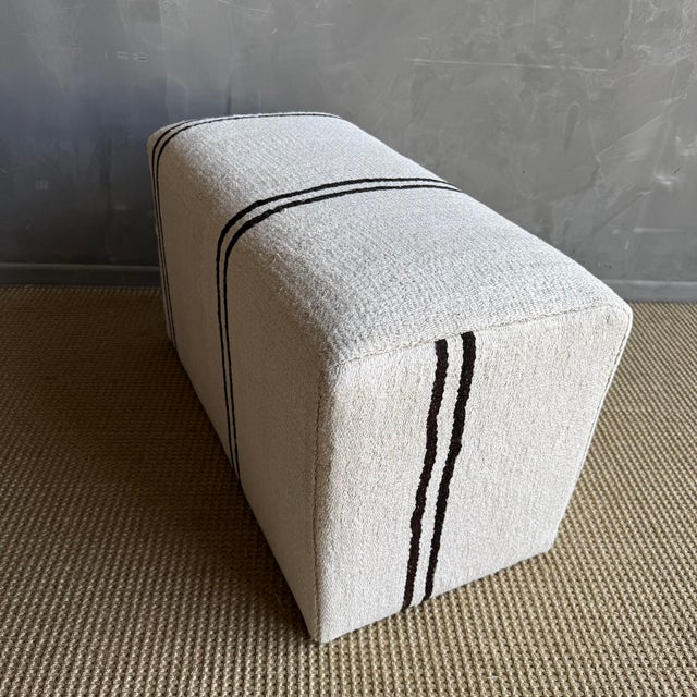 Textile Rectangular Striped Off-white & Dark BrownOttoman Made From a Vintage Turkish Rug For Sale - Image 7 of 8
