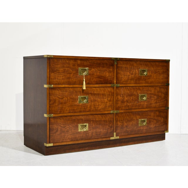 Campaign Mid Century Campaign Lowboy Dresser Brigade Collection by Drexel Heritage For Sale - Image 3 of 14