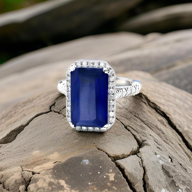 Sapphire Diamond Ring Size 6.25 14k Gold 6.84 TCW Certified For Sale - Image 9 of 13